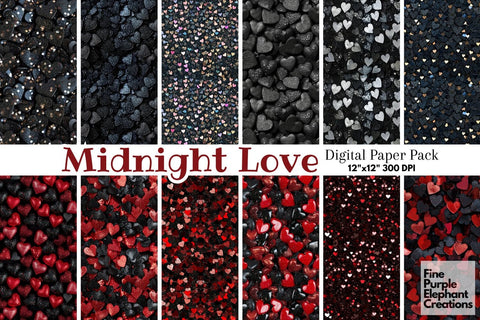 Chunky Goth Red Black Heart Glitter | Valentines Day Digital Paper Digital Pattern Fine Purple Elephant Creations 