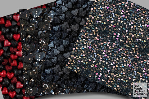 Chunky Goth Red Black Heart Glitter | Valentines Day Digital Paper Digital Pattern Fine Purple Elephant Creations 