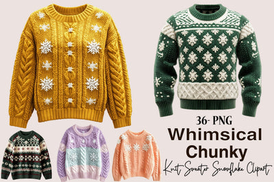 Chunky Knit Sweater Snowflake Clipart Sublimation SVGArt 