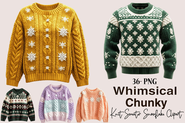 Chunky Knit Sweater Snowflake Clipart Sublimation SVGArt 