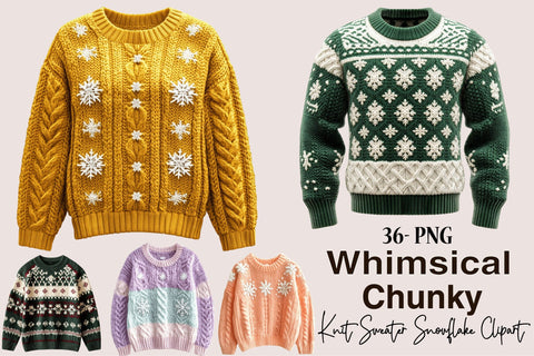 Chunky Knit Sweater Snowflake Clipart Sublimation SVGArt 