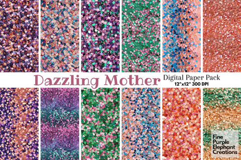 Chunky Mother's Day Glitter Digital Paper Digital Pattern Fine Purple Elephant Creations 