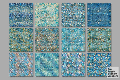 Chunky Ocean Glitter Digital Paper - Beach Aqua Blue Digital Pattern Fine Purple Elephant Creations 