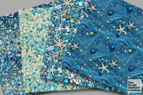 Chunky Ocean Glitter Digital Paper - Beach Aqua Blue Digital Pattern Fine Purple Elephant Creations 