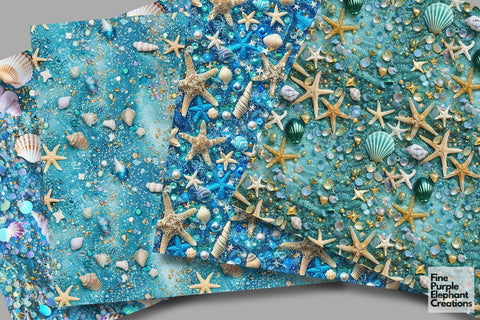 Chunky Ocean Glitter Digital Paper - Beach Aqua Blue Digital Pattern Fine Purple Elephant Creations 