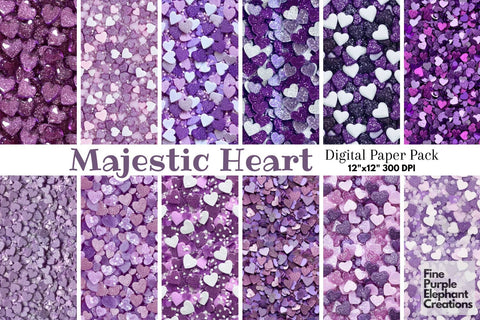 Chunky Purple Heart Glitter | Valentines Day Digital Paper Digital Pattern Fine Purple Elephant Creations 