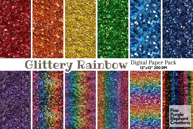 Chunky Rainbow Pride Glitter Digital Paper Digital Pattern Fine Purple Elephant Creations 