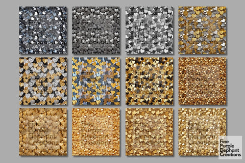 Chunky Silver Gold Heart Glitter | Valentines Day Digital Paper Digital Pattern Fine Purple Elephant Creations 