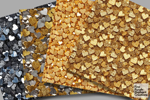 Chunky Silver Gold Heart Glitter | Valentines Day Digital Paper Digital Pattern Fine Purple Elephant Creations 