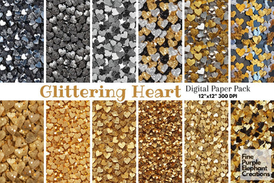 Chunky Silver Gold Heart Glitter | Valentines Day Digital Paper Digital Pattern Fine Purple Elephant Creations 