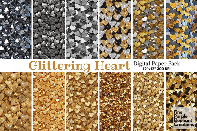 Chunky Silver Gold Heart Glitter | Valentines Day Digital Paper Digital Pattern Fine Purple Elephant Creations 