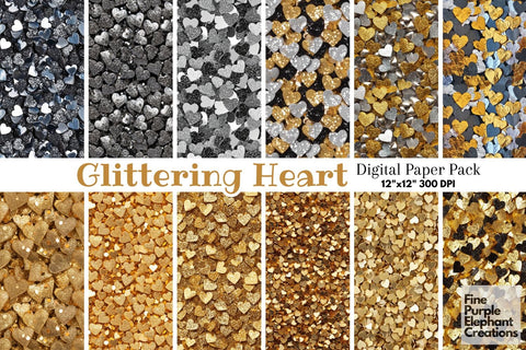 Chunky Silver Gold Heart Glitter | Valentines Day Digital Paper Digital Pattern Fine Purple Elephant Creations 