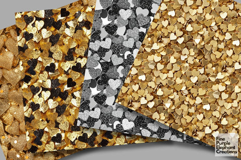 Chunky Silver Gold Heart Glitter | Valentines Day Digital Paper Digital Pattern Fine Purple Elephant Creations 