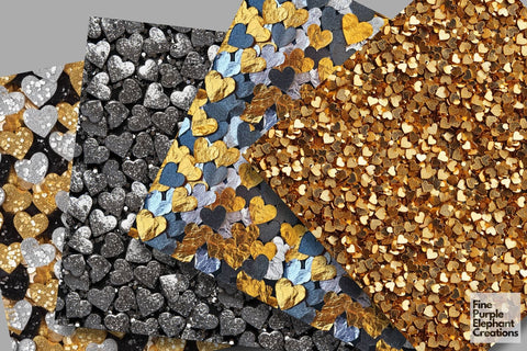 Chunky Silver Gold Heart Glitter | Valentines Day Digital Paper Digital Pattern Fine Purple Elephant Creations 