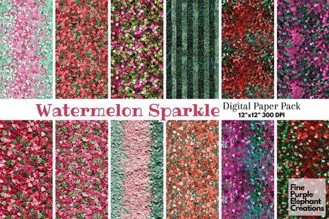 Chunky Watermelon Glitter Digital Paper Digital Pattern Fine Purple Elephant Creations 