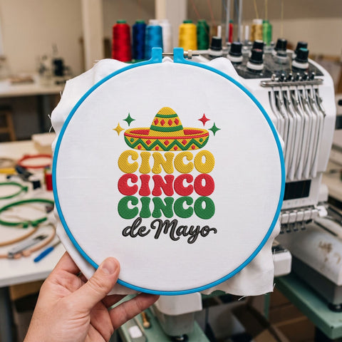 Cinco de Mayo Embroidery Design – Cinco Cinco Cinco Mexican Sombrero Fiesta Machine Embroidery File Embroidery/Applique DESIGNS PatternFeed8 