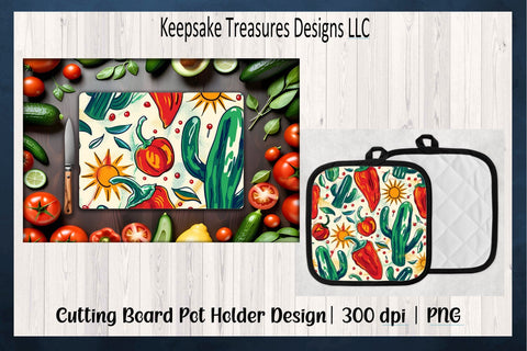 Cinco De Mayo Fiesta Chili Peppers Kitchen Cutting Board and Pot Holder Template, Sublimation Png Printable, Digital Download Sublimation Keepsake Treasures Designs LLC. 