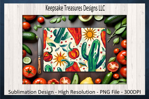 Cinco De Mayo Fiesta Chili Peppers Kitchen Cutting Board and Pot Holder Template, Sublimation Png Printable, Digital Download Sublimation Keepsake Treasures Designs LLC. 