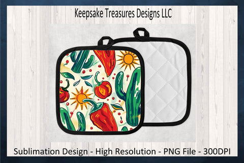 Cinco De Mayo Fiesta Chili Peppers Kitchen Cutting Board and Pot Holder Template, Sublimation Png Printable, Digital Download Sublimation Keepsake Treasures Designs LLC. 