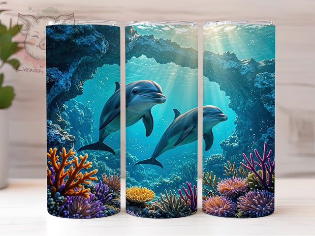 Cinematic Dolphin Reef 20oz Tumbler, Cinematic Dolphin, Coral Reef, Ocean Wildlife, 20oz Tumbler Wrap, Sublimation Design, Marine Photography, Digital Download Sublimation Lara' s Designs 