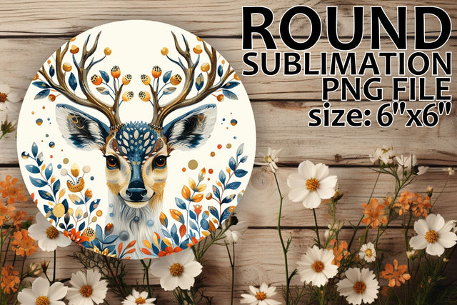 Circle Design Deer with Flowers for Car Coasters Sublimation afrosvg 
