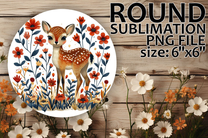 Circle Design Deer with Flowers for Car Coasters Sublimation afrosvg 