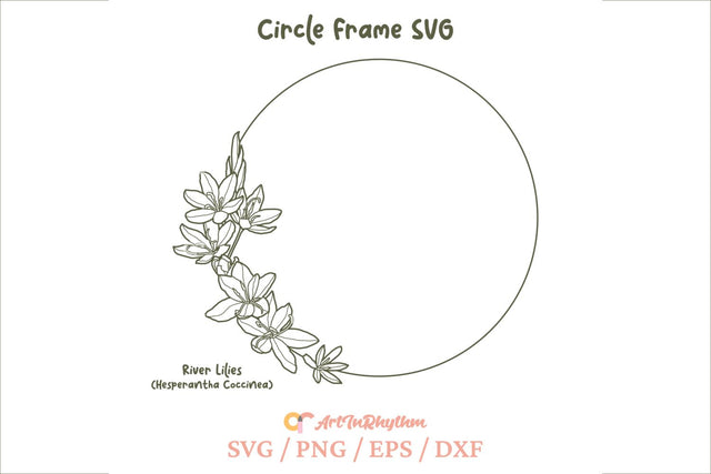 Circle Frame Svg, Circle Monogram Frame Svg, Wreath Svg, River Lily Svg, Flower Svg SVG Artinrhythm shop 
