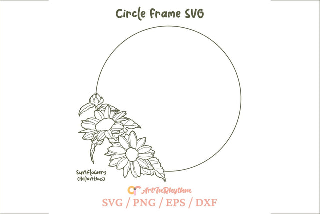 Circle Monogram Frame Svg, Circle Frame Svg, Sunflower Svg, Floral Wreath Svg SVG Artinrhythm shop 