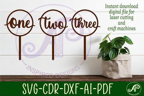 Circle number cake topper SVG laser cut 1 2 and 3 SVG APInspireddesigns 