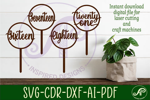 Circle number cake topper SVG laser cut 16 17 18 and 21 SVG APInspireddesigns 