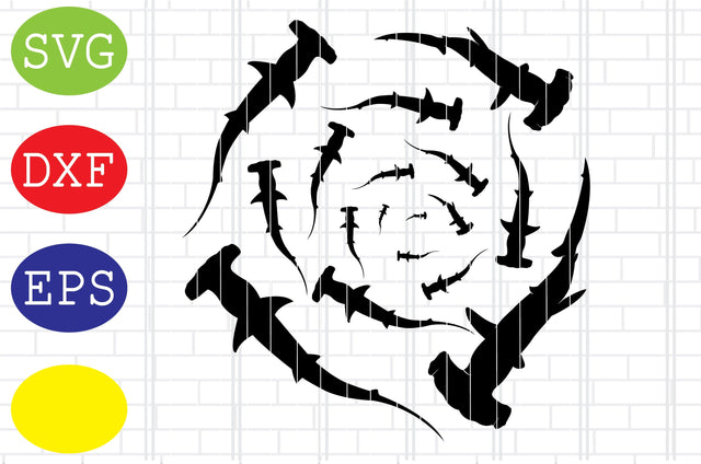 Circle of Hammerhead Sharks Svg, Group of Shark, Shark Silhouette Svg, Jpg, Eps, Dxf Files SVG DigitalSvgFiles 