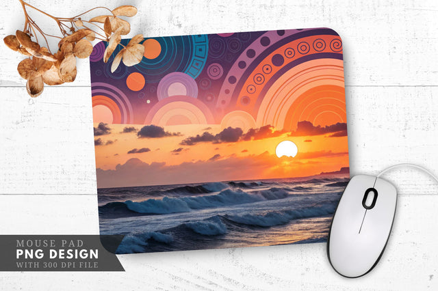 Circle Sunset A Vibrant Ocean Interpretation Mouse Pad Sublimation Regulrcrative 