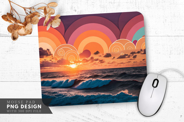 Circle Sunset A Vibrant Ocean Interpretation Mouse Pad Sublimation Regulrcrative 