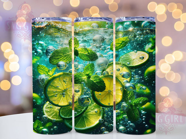 Citrus Mint Mojito Cocktail Tumbler, Lemon Cocktail Design, Refreshing Drink Sublimation, Summer Beverage Cup, 20Oz Skinny Tumbler Wrap, Citrus Mint Mug, Tropical Party Design Sublimation SvggirlplusArt 