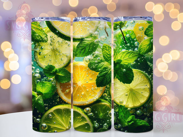 Citrus Mint Mojito Cocktail Tumbler, Lemon Cocktail Design, Refreshing Drink Sublimation, Summer Beverage Cup, 20Oz Skinny Tumbler Wrap, Citrus Mint Mug, Tropical Party Design Sublimation SvggirlplusArt 