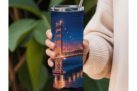 City Bridge Nightscape 20oz Tumbler Wrap Sublimation DesignSVG 