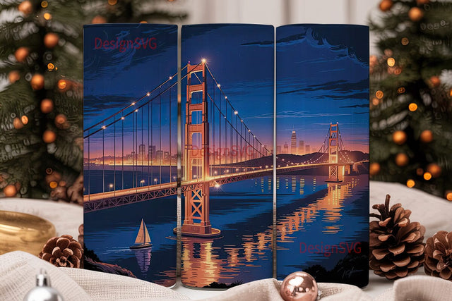 City Bridge Nightscape 20oz Tumbler Wrap Sublimation DesignSVG 