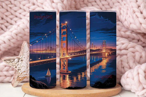 City Bridge Nightscape 20oz Tumbler Wrap Sublimation DesignSVG 