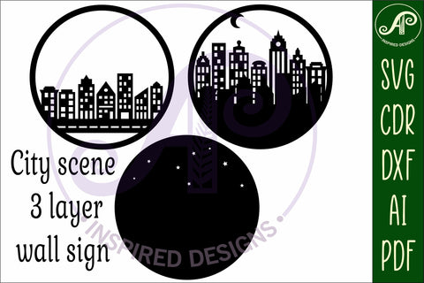 City scene layered wall art sign, SVG file SVG APInspireddesigns 