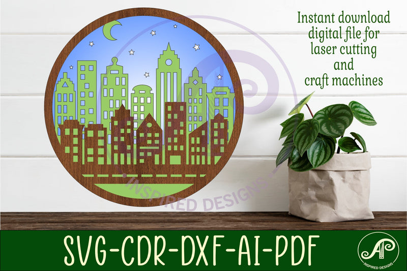 City scene layered wall art sign, SVG file SVG APInspireddesigns 