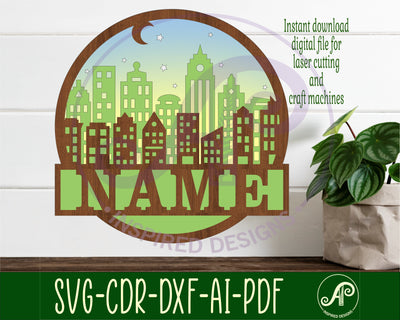 City scene name sign svg laser cut template SVG APInspireddesigns 