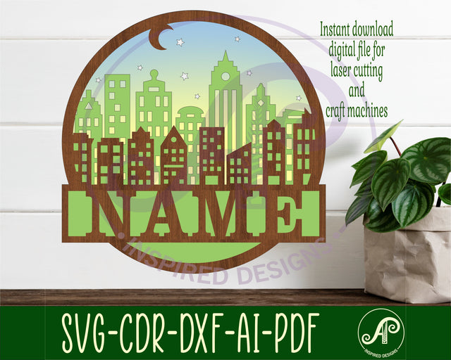 City scene name sign svg laser cut template SVG APInspireddesigns 