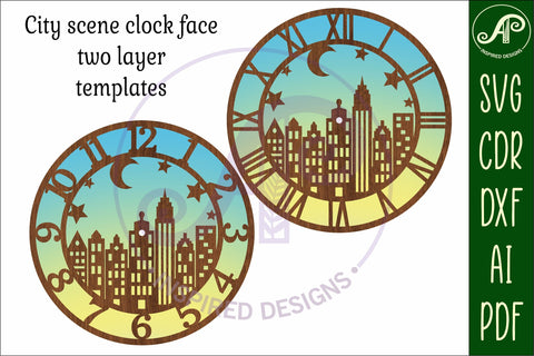 City scene wall clock laser cut template files, SVG file SVG APInspireddesigns 