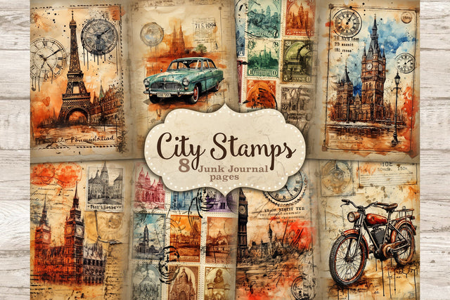 City Stamps Junk Journal Pages | Vintage Collage Sheet SVG GlamArtZhanna 