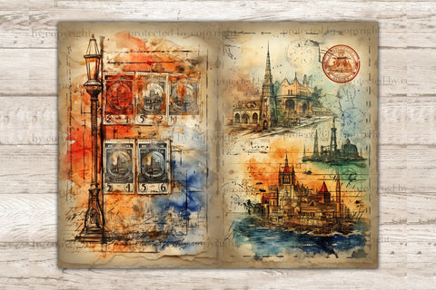 City Stamps Junk Journal Pages | Vintage Collage Sheet SVG GlamArtZhanna 