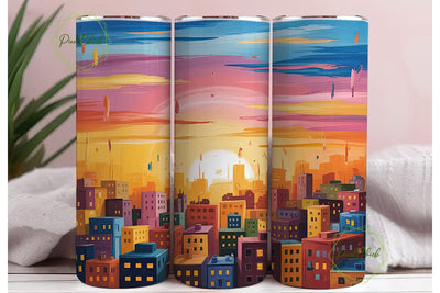 City Sunset 20oz Tumbler Wrap Sublimation PixelChick 