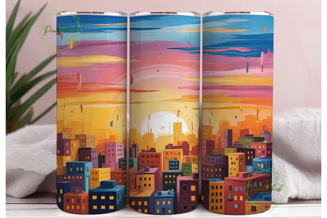 City Sunset 20oz Tumbler Wrap Sublimation PixelChick 