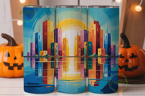 Cityscape Sunset 20oz Tumbler Wrap Sublimation PixelChick 