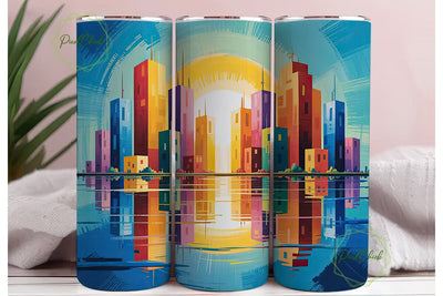 Cityscape Sunset 20oz Tumbler Wrap Sublimation PixelChick 