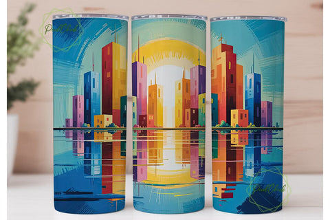 Cityscape Sunset 20oz Tumbler Wrap Sublimation PixelChick 